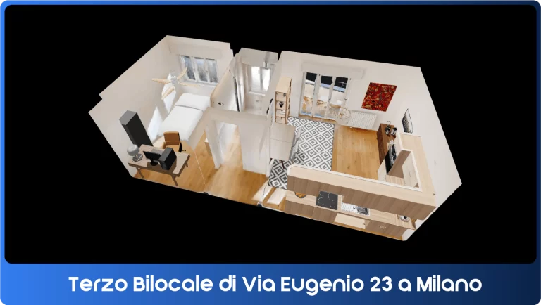 modello 3D di un bilocale a Milano